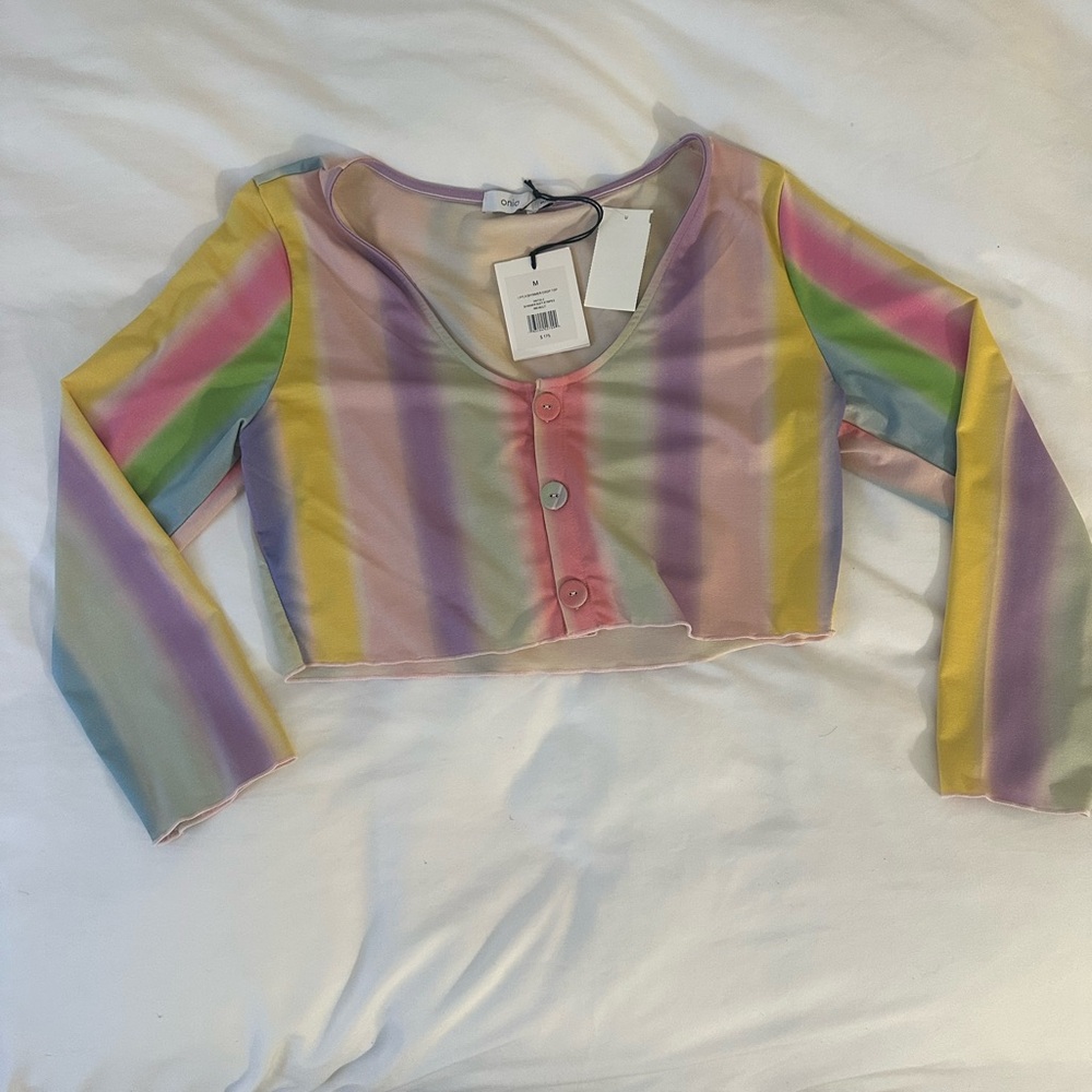 Onia: Rainbow Button Up Crop Top